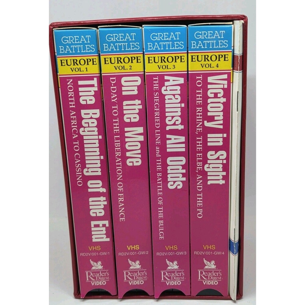 Vintage Reader's Digest Great Battles of WWII VHS 4-Tape Box Set & Viewer Guide